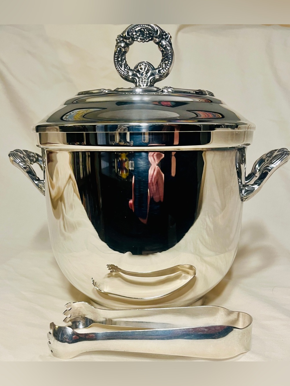 Vintage ~1967 Silver-plate Ice Bucket with Silver Ice Tongs | Oneida USA